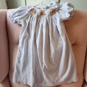 Petit Bebe 4t Smocked Turkey Thanksgiving Blue Smocked Dress